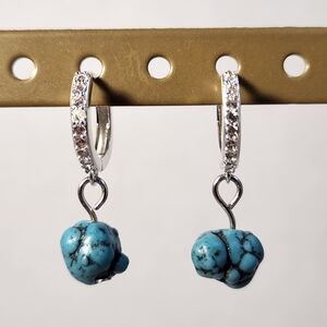 NIB Old Stock 925 Turquoise Nugget Drop Hoop Huggie Dangle Earrings